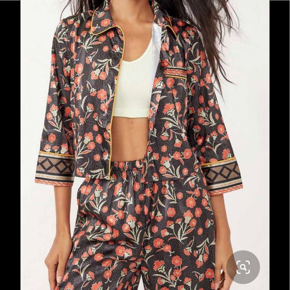 Free People Pajama Party Floral Collar 3/4 Sleeve full length sleep set sz XS - Picture 2 of 5